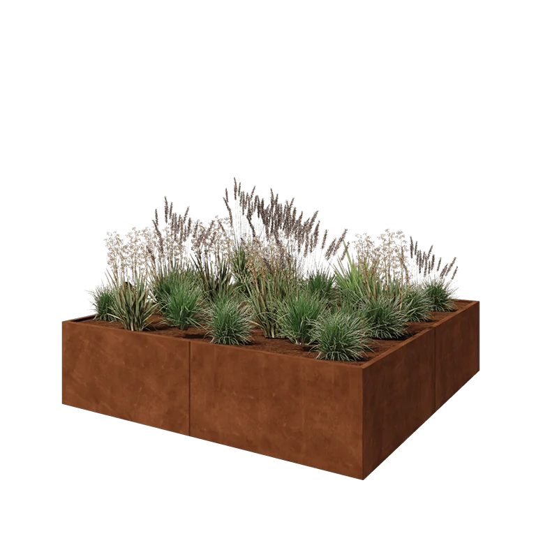 Corten jekleno korito za rože XXL - Kvadrat - 240 x 240 x 60 cm - Brez dnoplošče