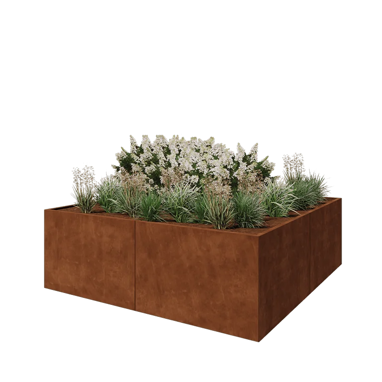 Corten jekleno korito za rože XXL - Kvadrat - 240 x 240 x 80 cm - Brez dnoplošče
