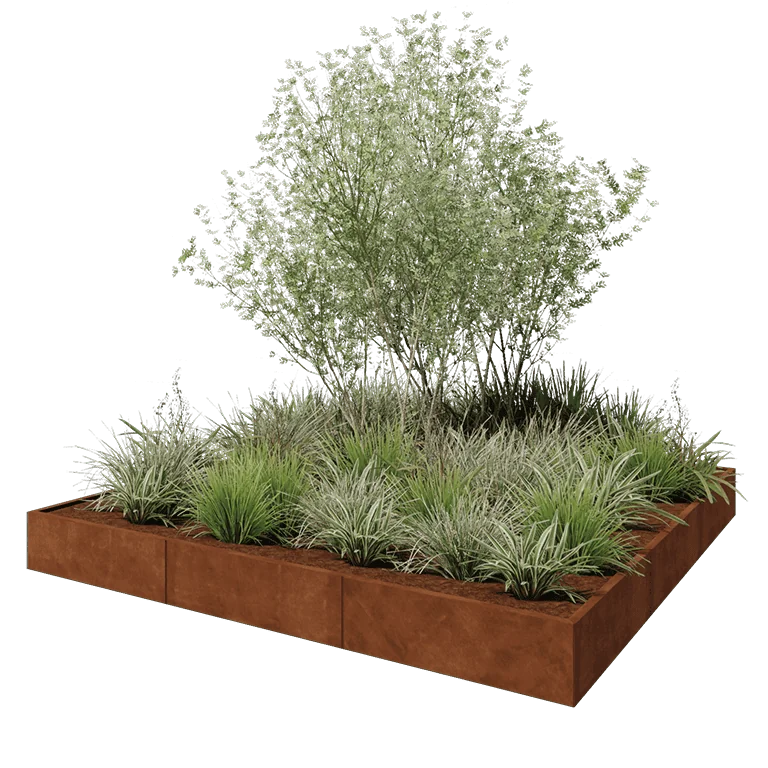 Corten jekleno korito za rože XXL - Kvadrat - 300 x 300 x 30 cm - Brez dnoplošče