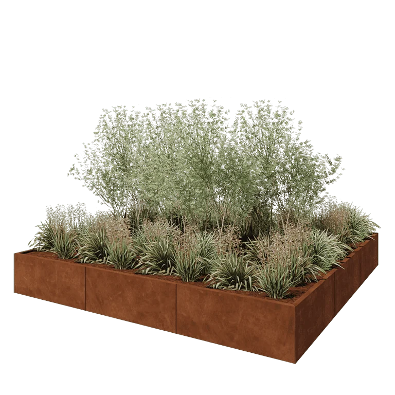 Corten jekleno korito za rože XXL - Kvadrat - 300 x 300 x 40 cm - Brez dnoplošče