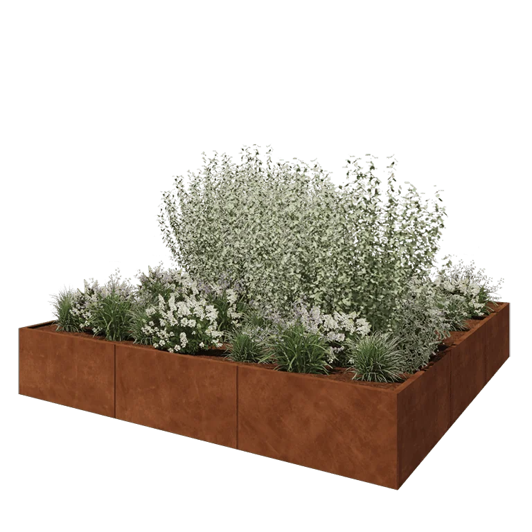 Corten jekleno korito za rože XXL - Kvadrat - 300 x 300 x 50 cm - Brez dnoplošče