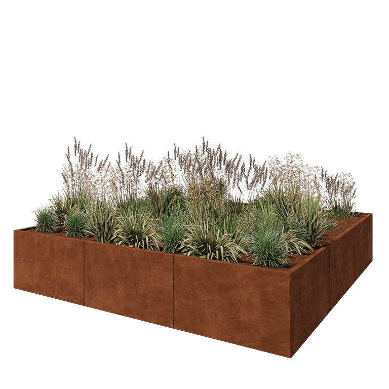 Corten jekleno korito za rože XXL - Kvadrat - 300 x 300 x 60 cm - Brez dnoplošče