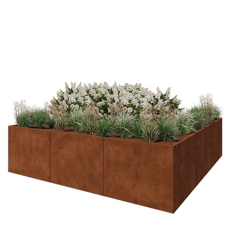 Corten jekleno korito za rože XXL - Kvadrat - 300 x 300 x 80 cm - Brez dnoplošče