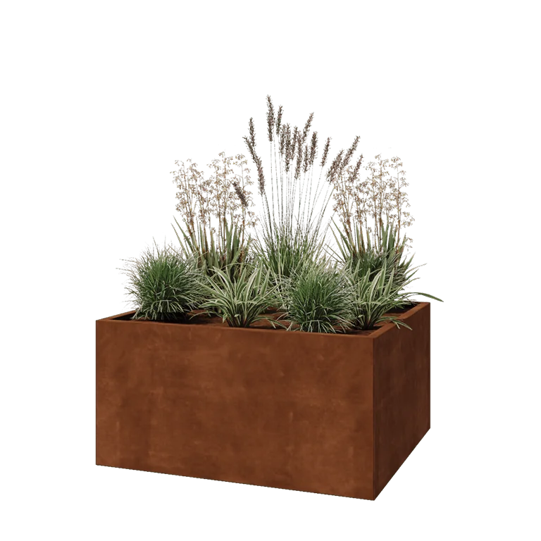 Corten jekleno korito za rože - Pravokotnik - 120 x 100 x 60 cm - Z dnoploščo