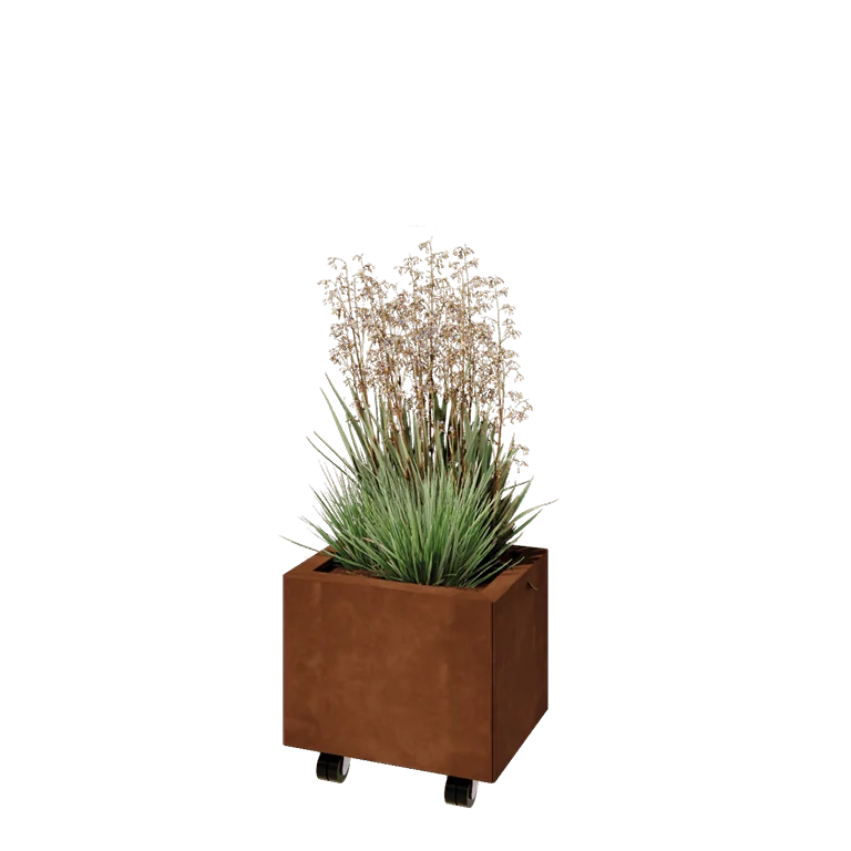 Corten jekleno korito za rože - Pravokotnik - 40 x 30 x 30 cm - Z dnoploščo - S kolesi