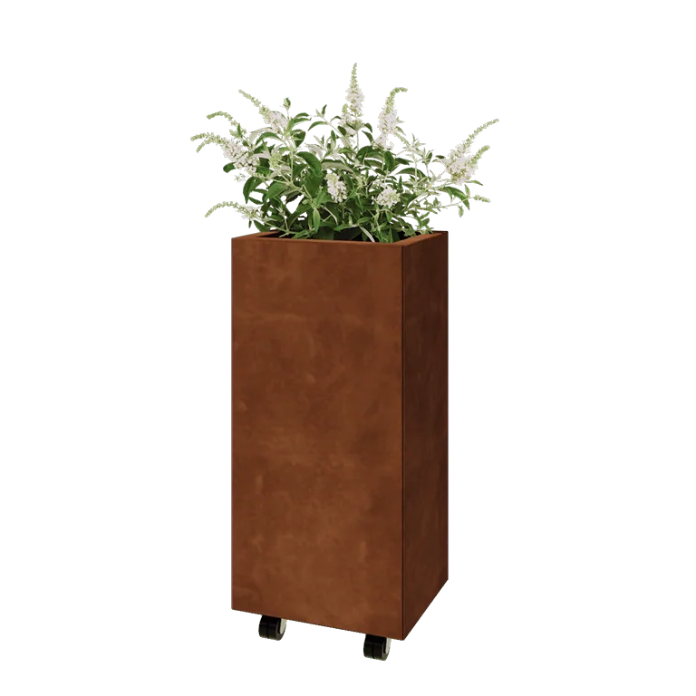 Corten jekleno korito za rože - Pravokotnik - 40 x 30 x 80 cm - Z dnoploščo - S kolesi