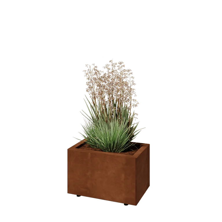 Corten jekleno korito za rože - Pravokotnik - 50 x 30 x 30 cm - Z dnoploščo - Z nogami