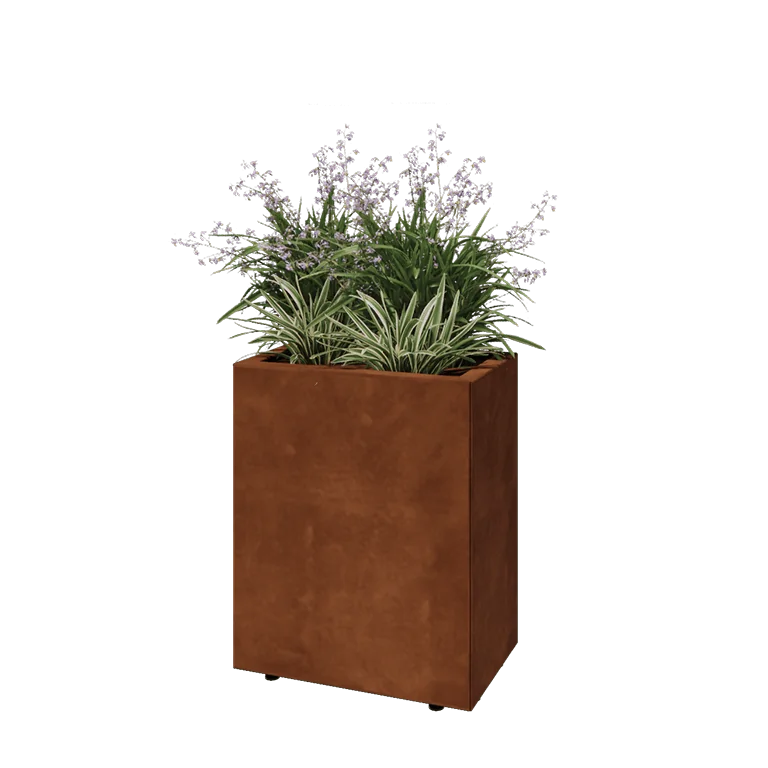 Corten jekleno korito za rože - Pravokotnik - 50 x 30 x 60 cm - Z dnoploščo - Z nogami