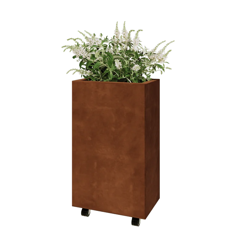 Corten jekleno korito za rože - Pravokotnik - 50 x 30 x 80 cm - Z dnoploščo - S kolesi