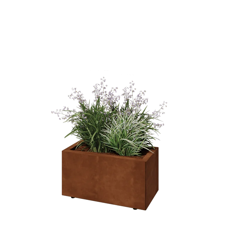 Corten jekleno korito za rože - Pravokotnik - 60 x 30 x 30 cm - Z dnoploščo - Z nogami