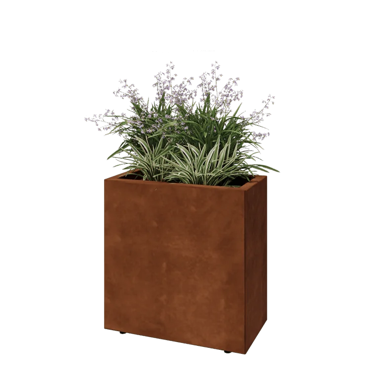 Corten jekleno korito za rože - Pravokotnik - 60 x 30 x 60 cm - Z dnoploščo - Z nogami