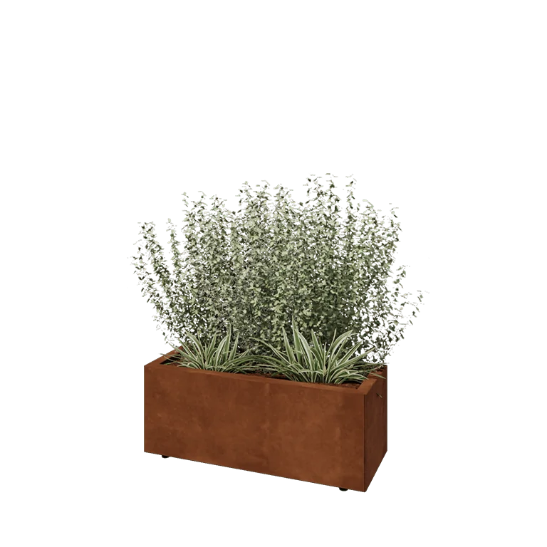 Corten jekleno korito za rože - Pravokotnik - 80 x 30 x 30 cm - Z dnoploščo - Z nogami