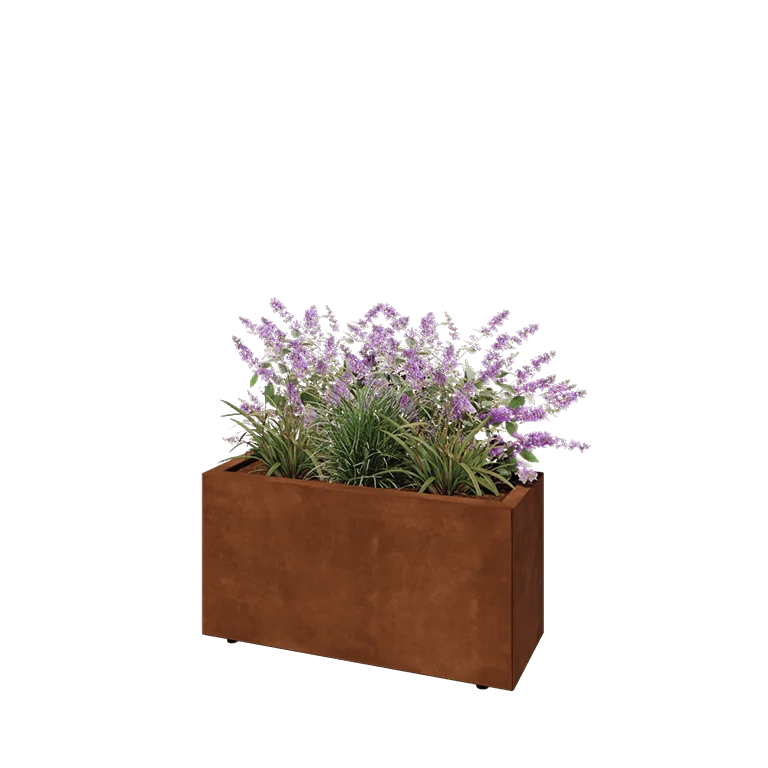 Corten jekleno korito za rože - Pravokotnik - 80 x 30 x 40 cm - Z dnoploščo - Z nogami
