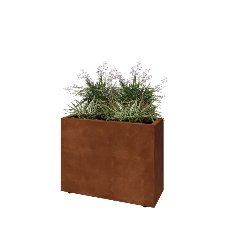 Corten jekleno korito za rože - Pravokotnik - 80 x 30 x 60 cm - Z dnoploščo - Z nogami