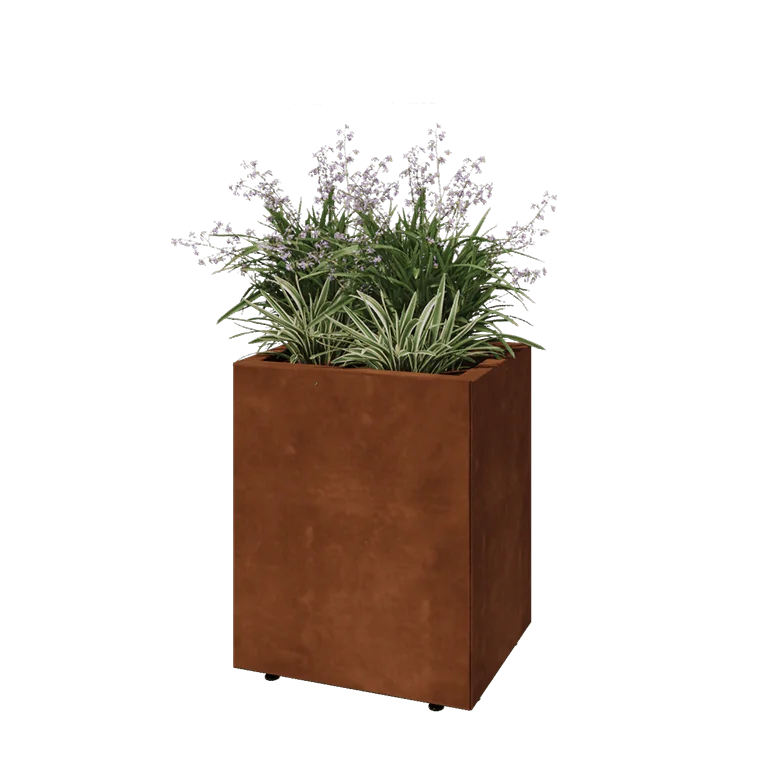 Corten jekleno korito za rože - Pravokotnik - 50 x 40 x 60 cm - Z dnoploščo - Z nogami