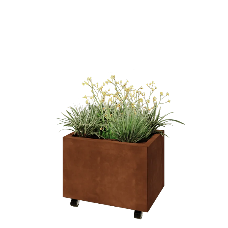 Corten jekleno korito za rože - Pravokotnik - 60 x 40 x 40 cm - Z dnoploščo - S kolesi