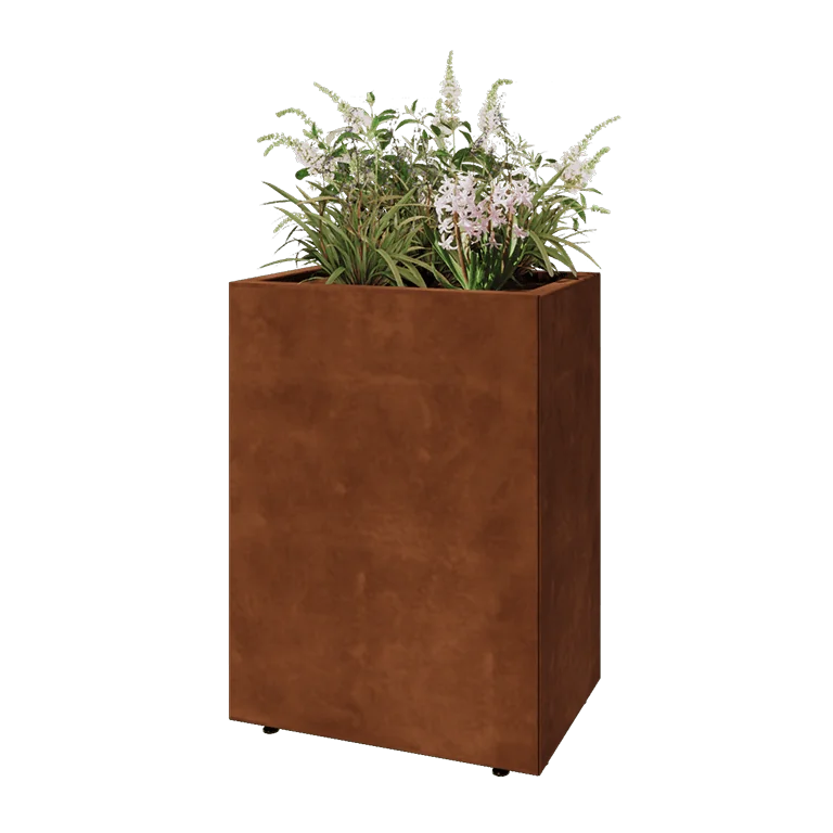 Corten jekleno korito za rože - Pravokotnik - 60 x 40 x 80 cm - Z dnoploščo - Z nogami
