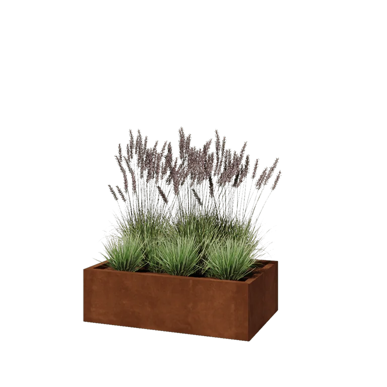 Corten jekleno korito za rože - Pravokotnik - 100 x 60 x 30 cm - Z dnoploščo