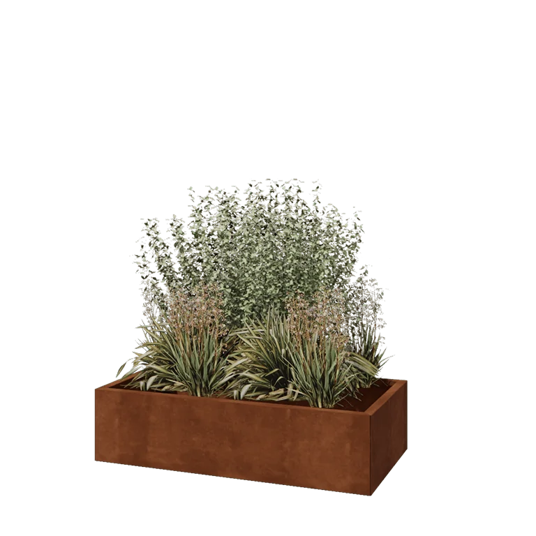 Corten jekleno korito za rože - Pravokotnik - 120 x 60 x 30 cm - Z dnoploščo