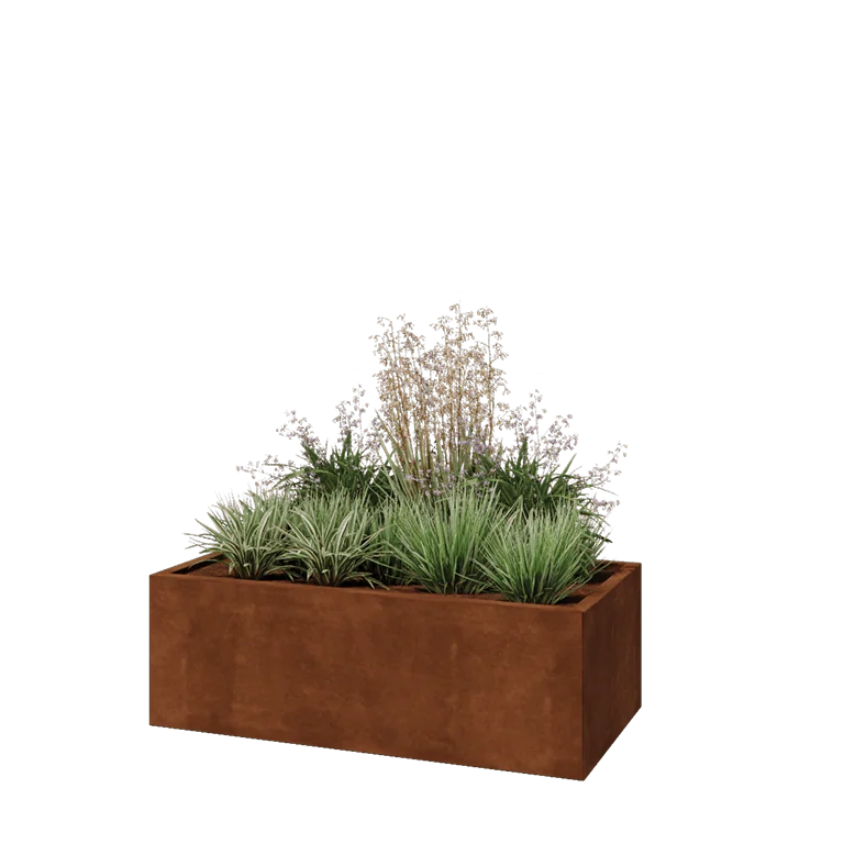 Corten jekleno korito za rože - Pravokotnik - 120 x 60 x 40 cm - Z dnoploščo