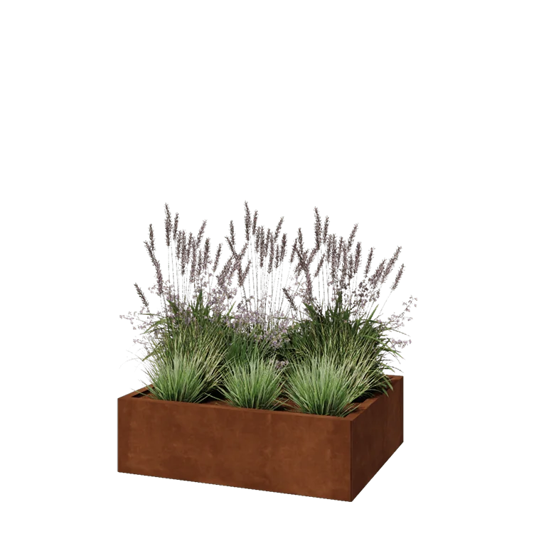 Corten jekleno korito za rože - Pravokotnik - 100 x 80 x 30 cm - Z dnoploščo