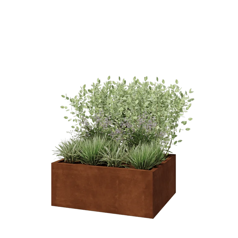 Corten jekleno korito za rože - Pravokotnik - 100 x 80 x 40 cm - Z dnoploščo