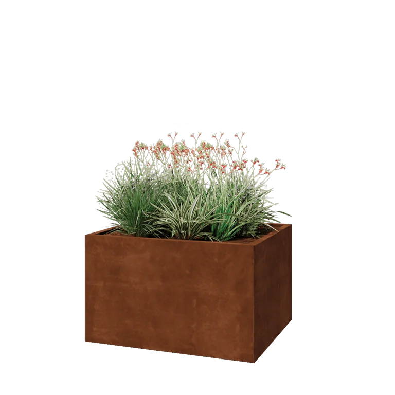 Corten jekleno korito za rože - Pravokotnik - 100 x 80 x 60 cm - Z dnoploščo