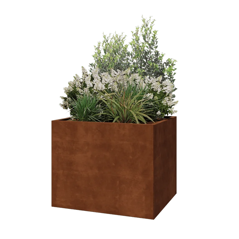 Corten jekleno korito za rože - Pravokotnik - 100 x 80 x 80 cm - Z dnoploščo
