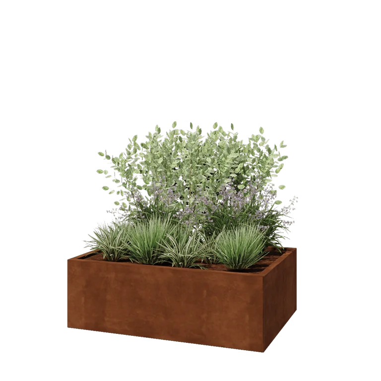 Corten jekleno korito za rože - Pravokotnik - 120 x 80 x 40 cm - Z dnoploščo