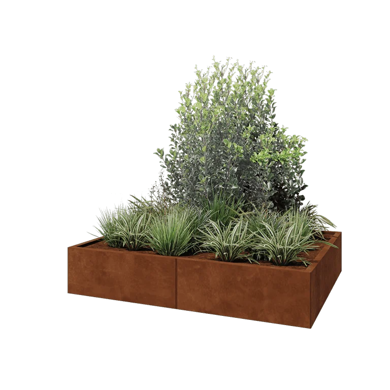 Corten jekleno korito za rože XXL - Pravokotnik - 160 x 120 x 30 cm - Z dnoploščo