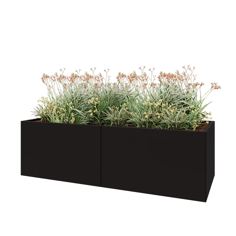 Jekleno korito za rože XXL - Pravokotnik - 200 x 80 x 60 cm - RAL9005 mat (črna) - Brez dnoplošče
