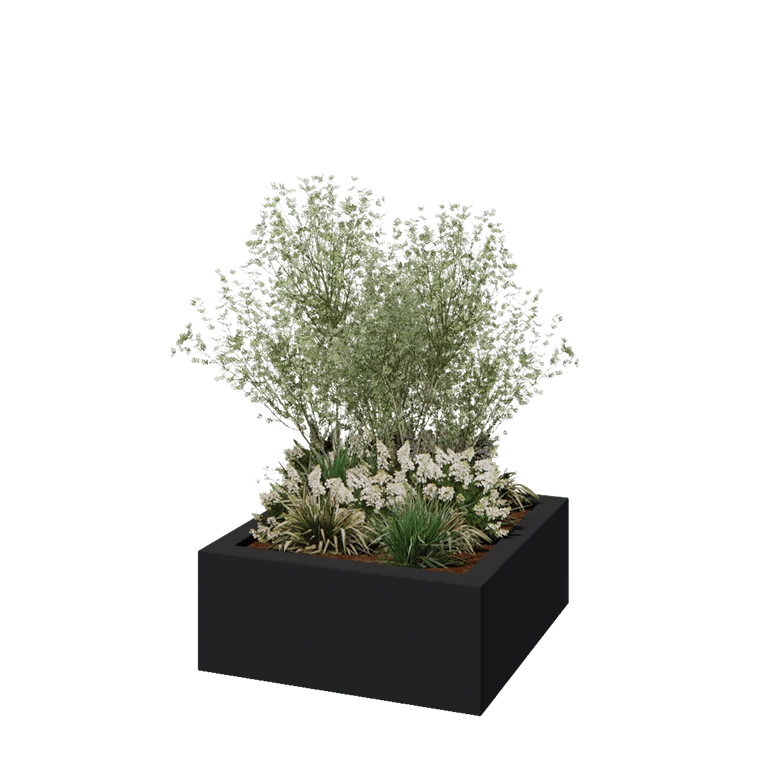 Poliester Korito za rože - Kvadrat - 100 x 100 x 40 cm - RAL7021 mat (črno-siva) - Z dnom