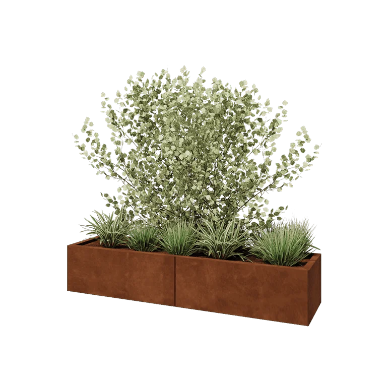 Corten jekleno korito za rože XXL - Pravokotnik - 160 x 40 x 30 cm - Z dnoploščo