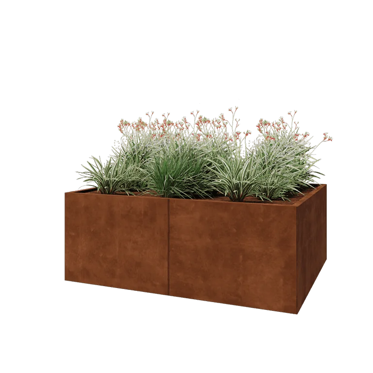 Corten jekleno korito za rože XXL - Pravokotnik - 160 x 120 x 60 cm - Z dnoploščo