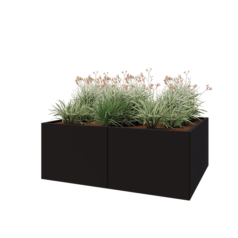 Jekleno korito za rože XXL - Pravokotnik - 160 x 120 x 60 cm - RAL9005 mat (črna) - Z dnoploščo