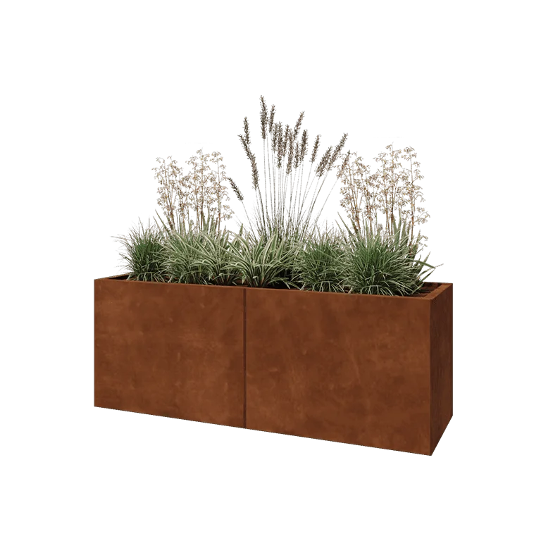 Corten jekleno korito za rože XXL - Pravokotnik - 160 x 50 x 60 cm - Z dnoploščo