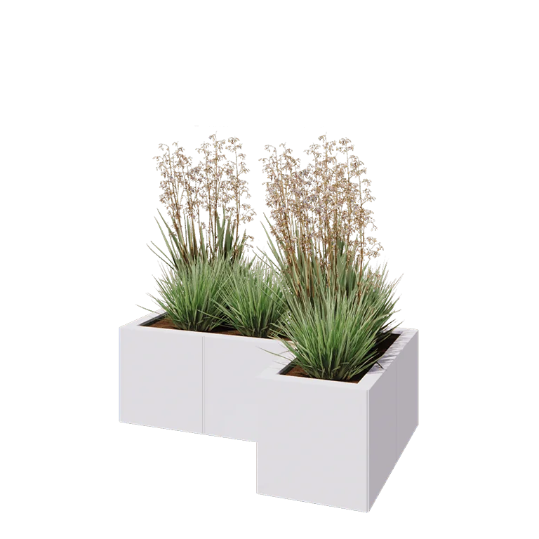 Jekleno korito za rože - L-oblikа - 90 x 60 x 30 cm - RAL9010 mat (bela) - Brez dnoplošče
