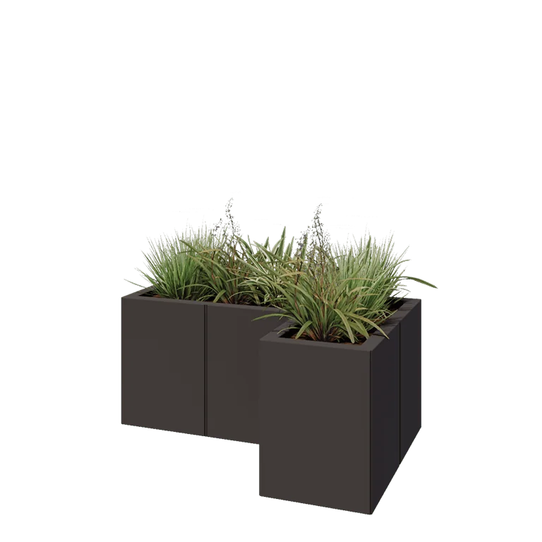 Jekleno korito za rože - L-oblikа - 90 x 60 x 40 cm - RAL7016 mat (antracitno siva) - Z dnoploščo