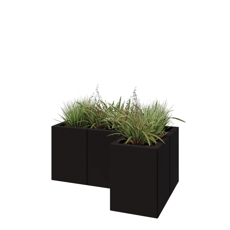 Jekleno korito za rože - L-oblikа - 90 x 60 x 40 cm - RAL9005 mat (črna) - Z dnoploščo
