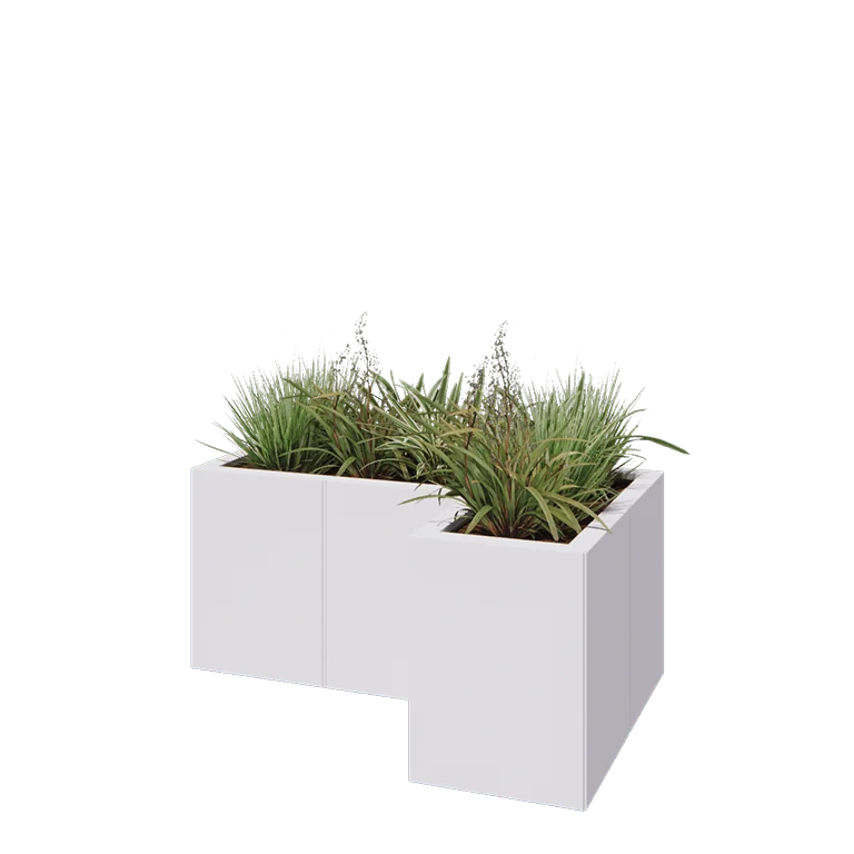 Jekleno korito za rože - L-oblikа - 90 x 60 x 40 cm - RAL9010 mat (bela) - Z dnoploščo