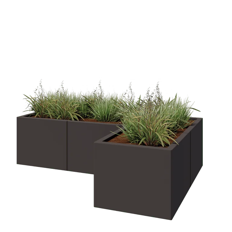 Jekleno korito za rože - L-oblikа - 150 x 100 x 40 cm - Druga RAL barva - Brez dnoplošče