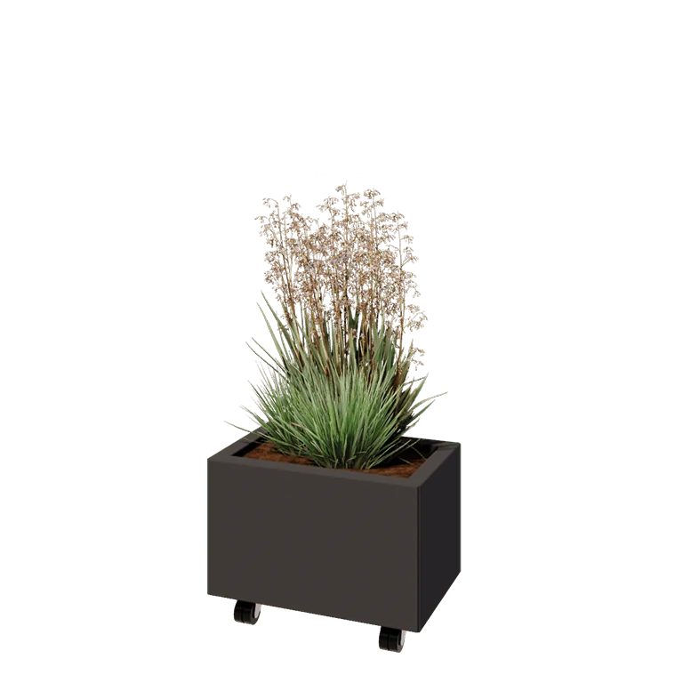 Jekleno korito za rože - Pravokotnik - 50 x 30 x 30 cm - Druga RAL barva - Z dnoploščo - S kolesi