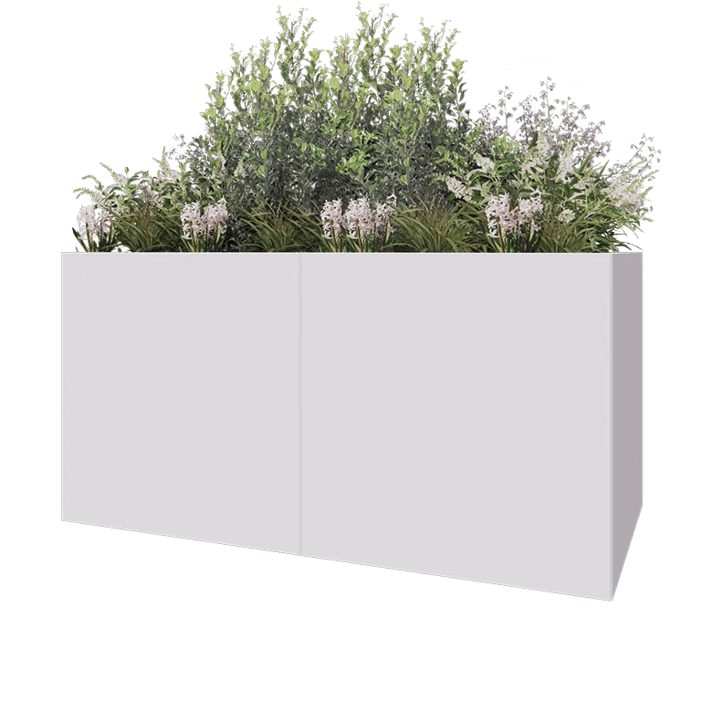 Jekleno korito za rože XXL - Pravokotnik - 200 x 100 x 100 cm - RAL9010 mat (bela) - Brez dnoplošče