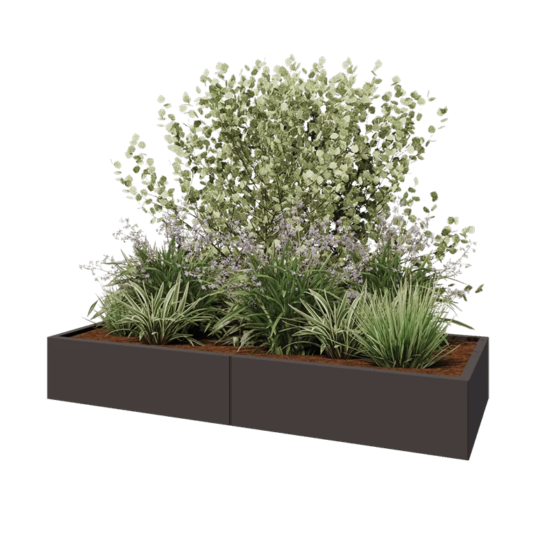 Jekleno korito za rože XXL - Pravokotnik - 200 x 80 x 30 cm - Druga RAL barva - Z dnoploščo