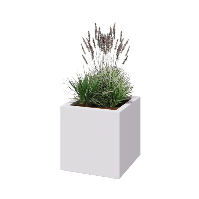 Poliester Korito za rože - Kvadrat - 50 x 50 x 50 cm - RAL9010 mat (bela) - Z dnom