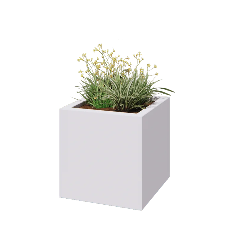 Poliester Korito za rože - Kvadrat - 60 x 60 x 60 cm - RAL9010 mat (bela) - Z dnom