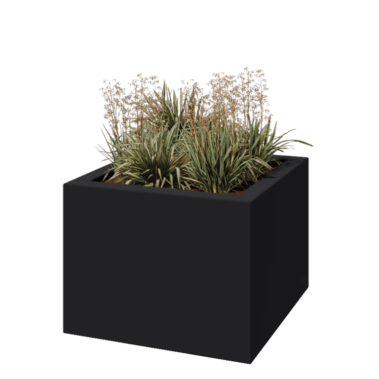Poliester Korito za rože - Kvadrat - 80 x 80 x 60 cm - RAL7021 mat (črno-siva) - Z dnom