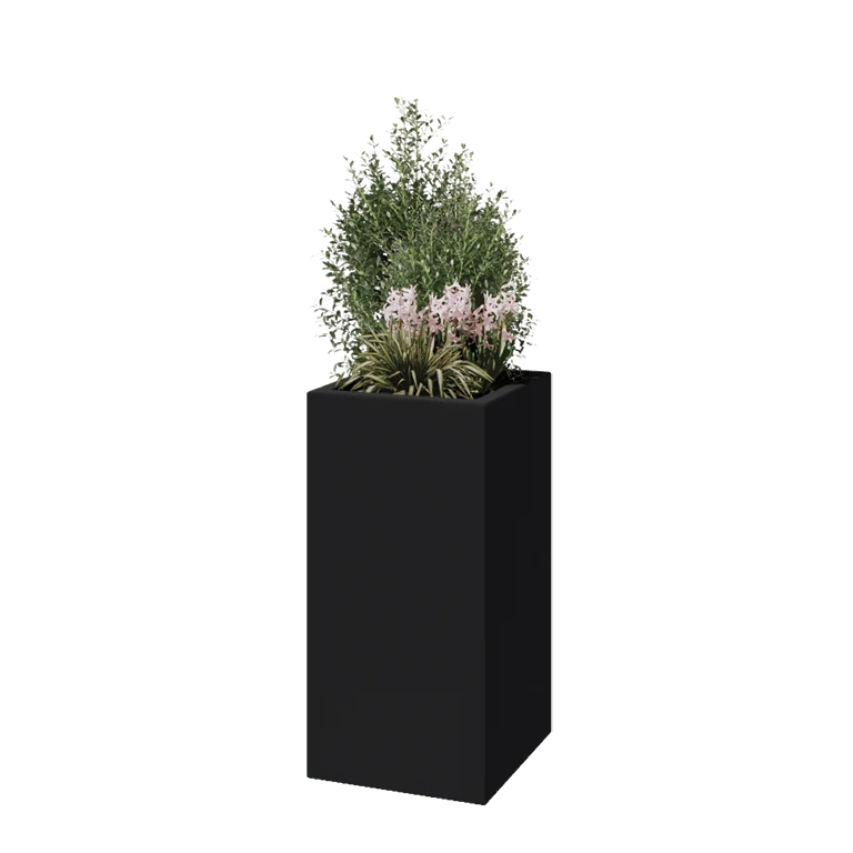Poliester Korito za rože - Kvadrat - 40 x 40 x 80 cm - RAL7021 mat (črno-siva) - Z dnom