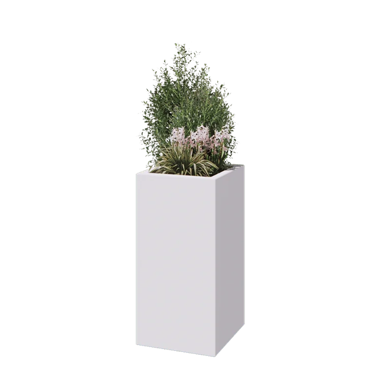 Poliester Korito za rože - Kvadrat - 40 x 40 x 80 cm - RAL9010 mat (bela) - Z dnom