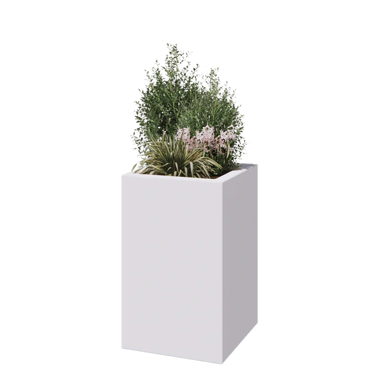 Poliester Korito za rože - Kvadrat - 50 x 50 x 80 cm - RAL9010 mat (bela) - Z dnom